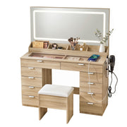 Artiss Dressing Table Makeup Vanity Desk Large LED Mirror 10 Drawers Power Outlet Hair Dryer Holder Hook Wood