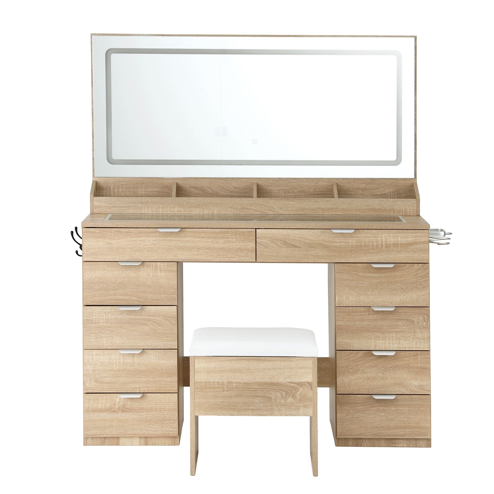 Artiss Dressing Table Makeup Vanity Desk Large LED Mirror 10 Drawers Power Outlet Hair Dryer Holder Hook Wood