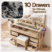 Artiss Dressing Table Makeup Vanity Desk Large LED Mirror 10 Drawers Power Outlet Hair Dryer Holder Hook Wood