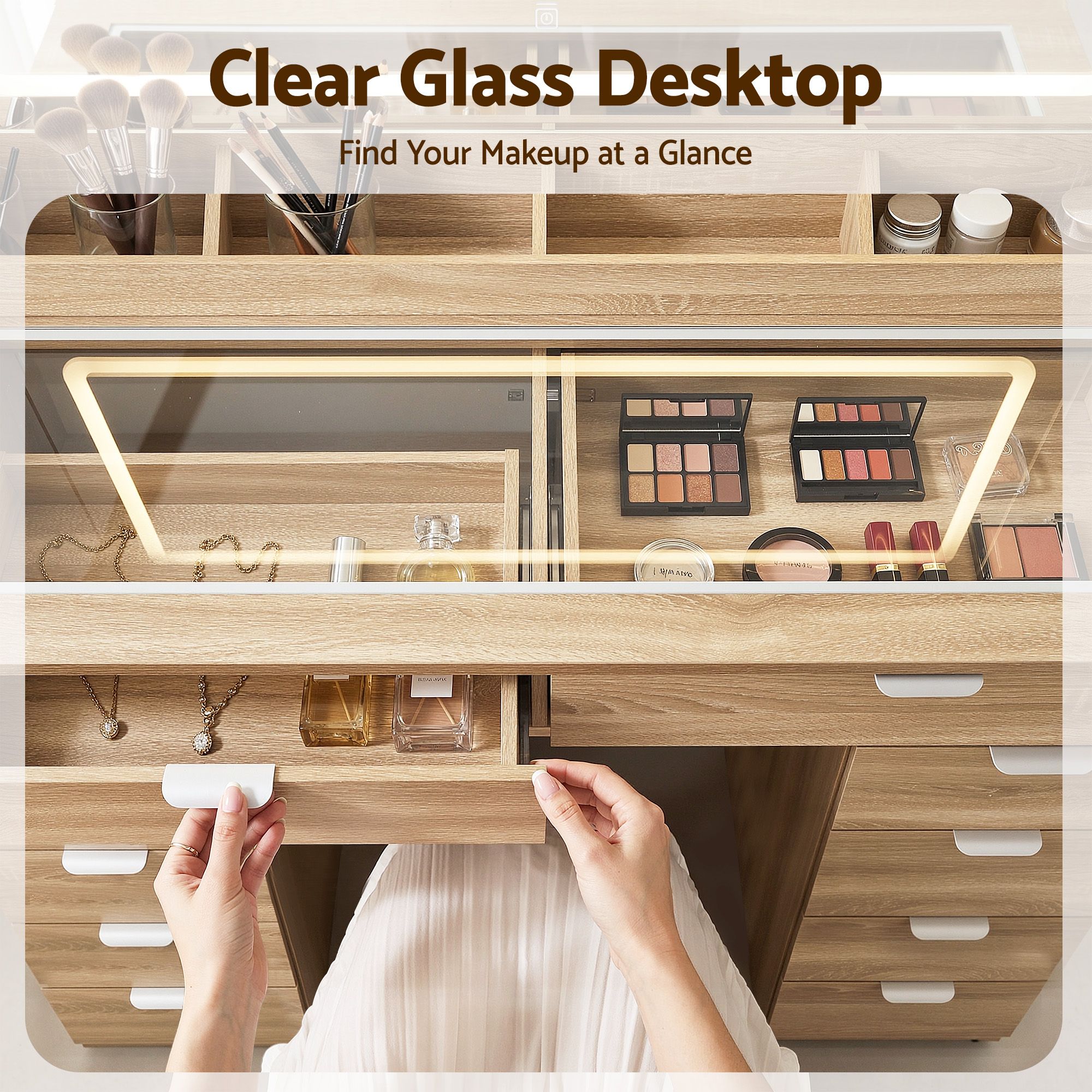 Artiss Dressing Table Makeup Vanity Desk Large LED Mirror 10 Drawers Power Outlet Hair Dryer Holder Hook Wood