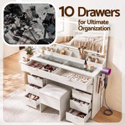 Artiss Dressing Table Makeup Vanity Desk Large LED Mirror 10 Drawers Power Outlet Hair Dryer Holder Hook White