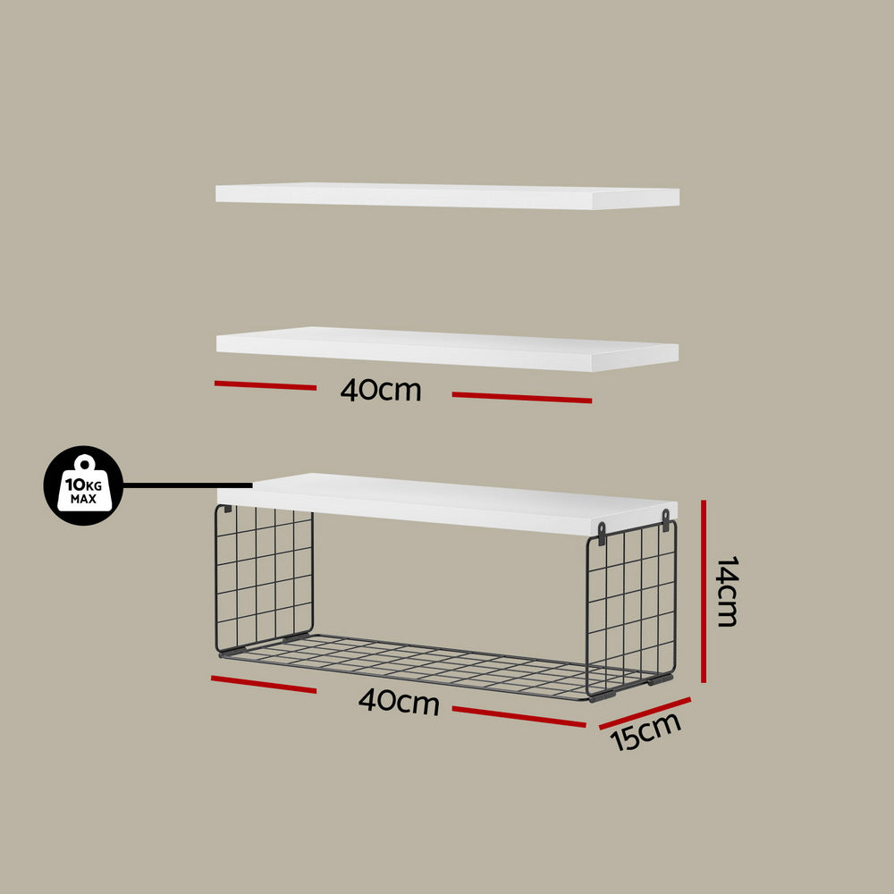 Artiss Floating Wall Shelf Set of 3 White FUR-V-WALL-01-WH