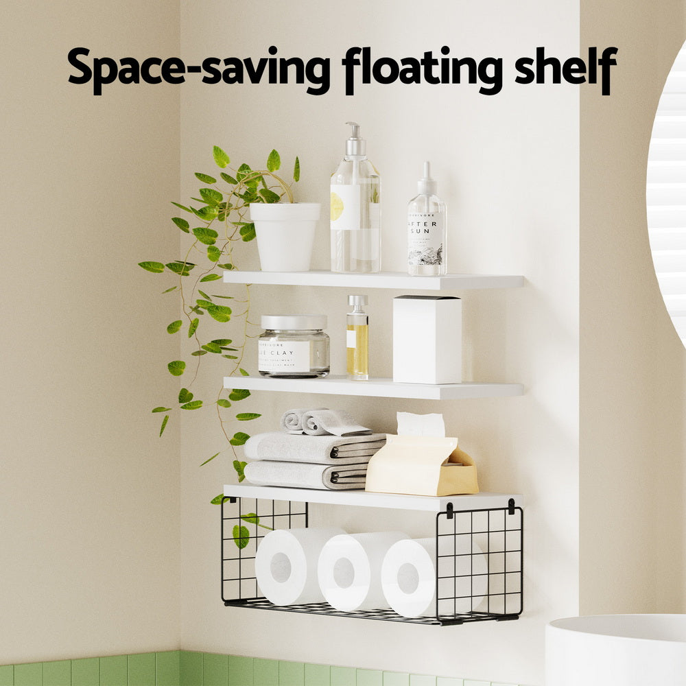 Artiss Floating Wall Shelf Set of 3 White FUR-V-WALL-01-WH