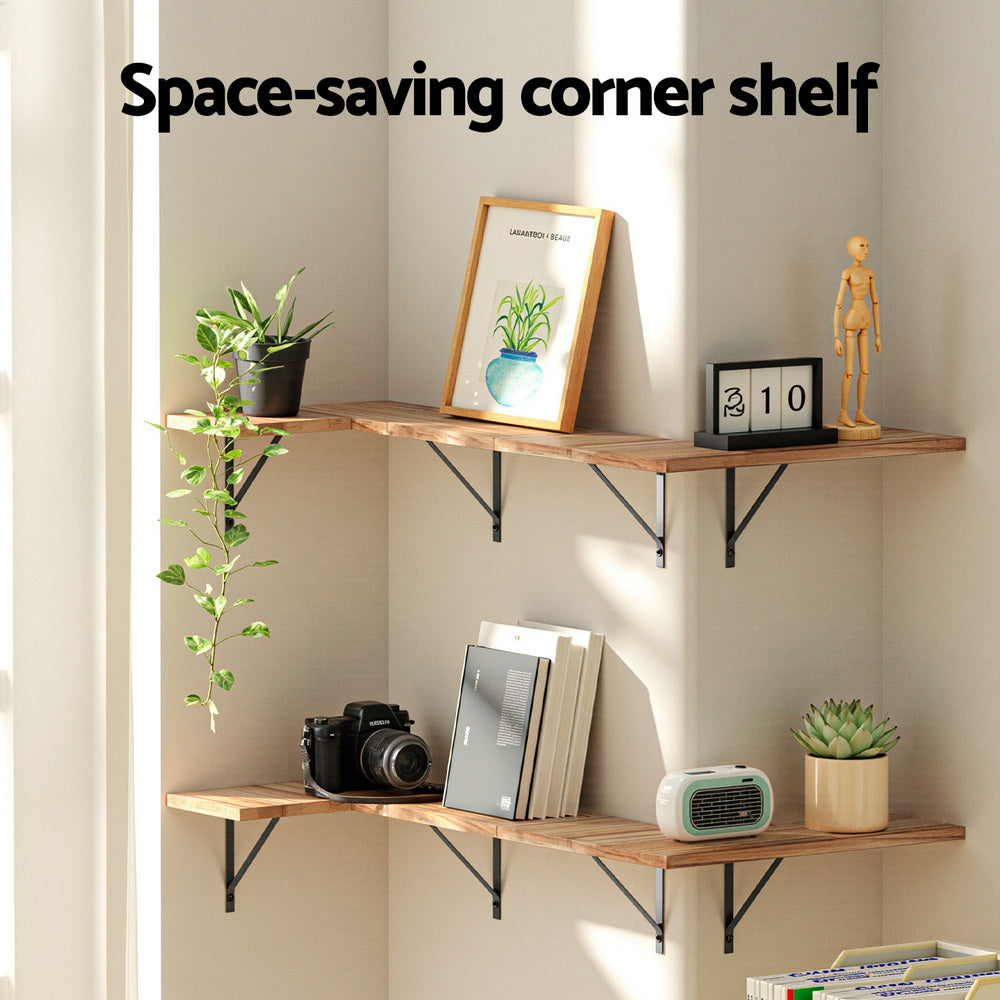 Artiss Floating Wall Shelf Corner Shelves Set of 4 Wood FUR-V-WALL-02-WD
