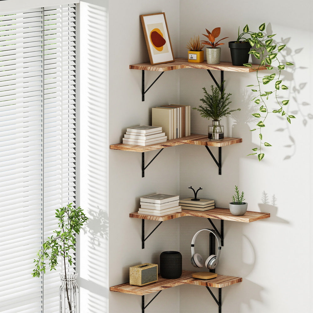 Artiss Floating Wall Shelf Corner Shelves Set of 4 Wood FUR-V-WALL-02-WD