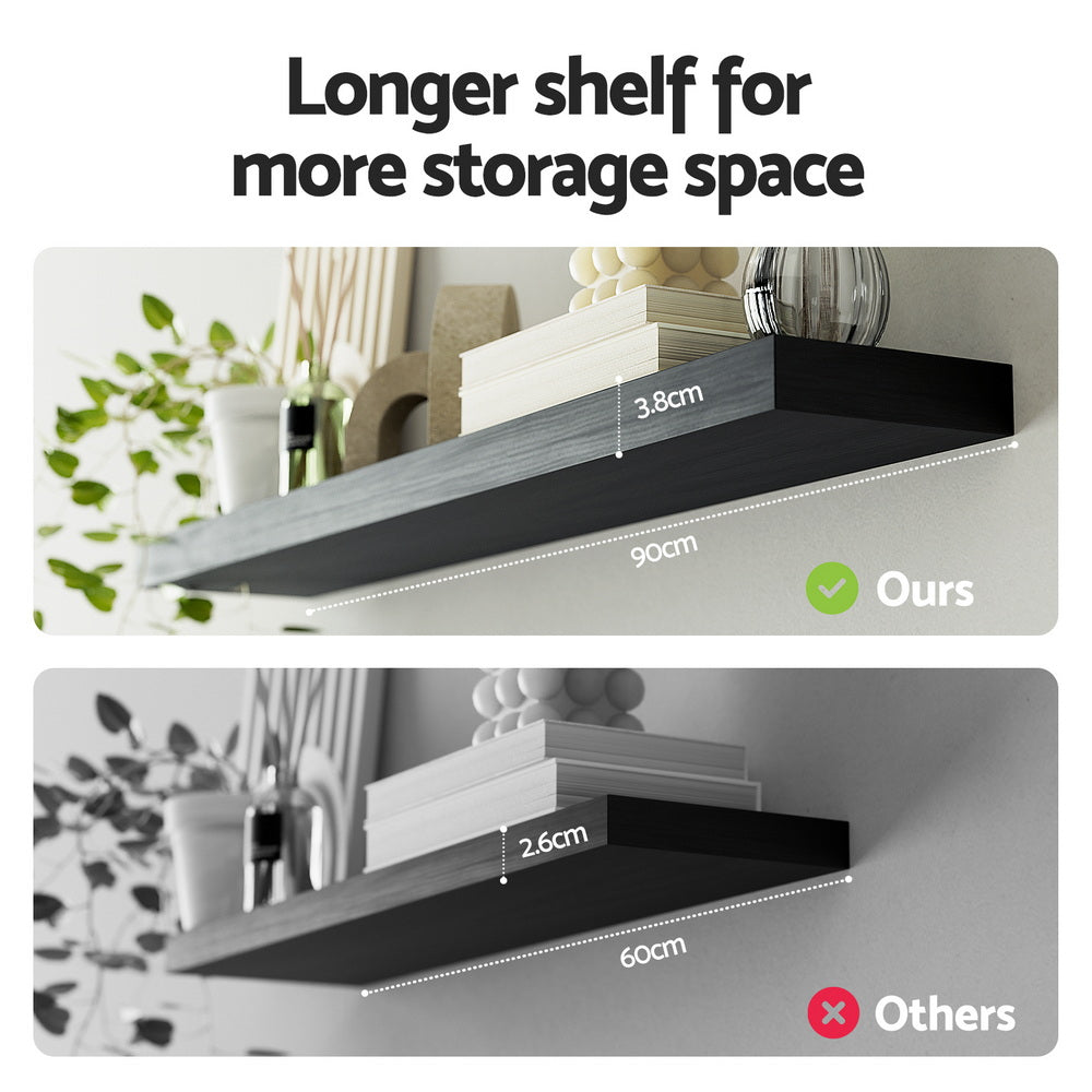 Artiss Floating Wall Shelf Set of 2 Black 90CM FUR-V-WALL-03-BK