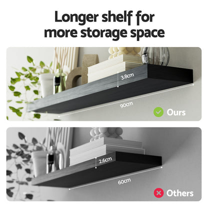 Artiss Floating Wall Shelf Set of 2 Black 90CM FUR-V-WALL-03-BK