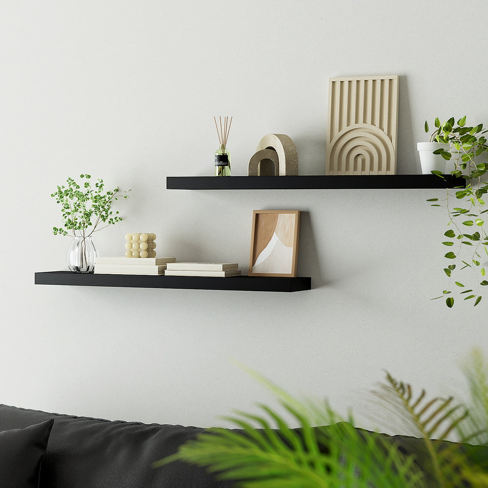 Artiss Floating Wall Shelf Set of 2 Black 90CM FUR-V-WALL-03-BK