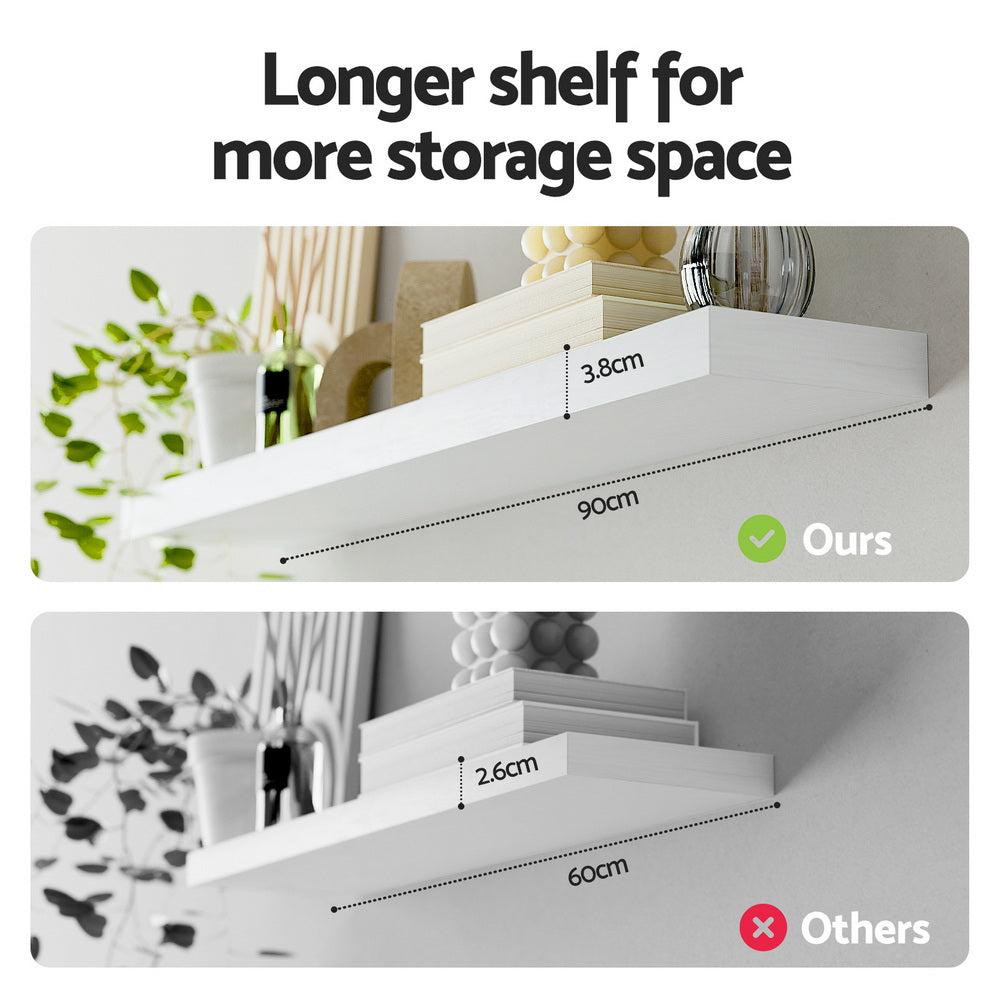 Artiss Floating Wall Shelf Set of 2 White 90CM FUR-V-WALL-03-WH
