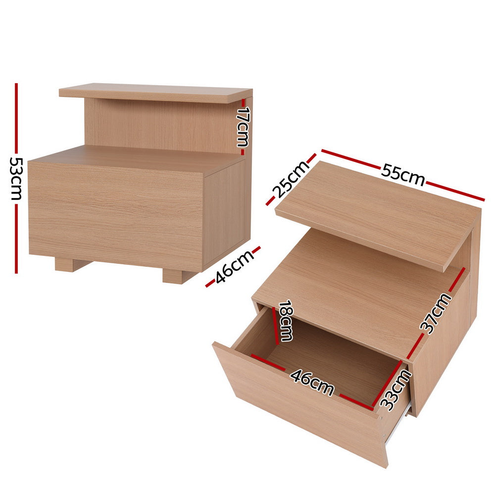 Artiss Bedside Table 1 Drawer - Pine FUR-W-BS-01-WD