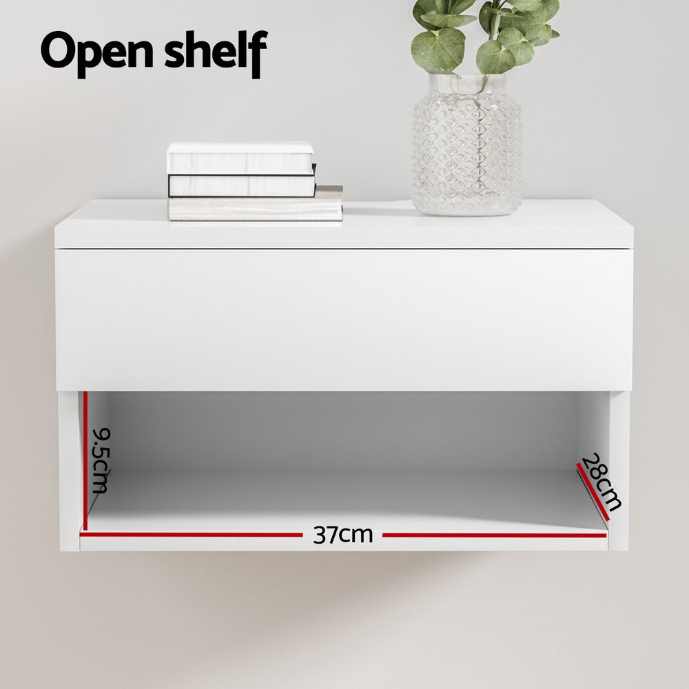 Artiss Floating Bedside Table Nightstand Drawer White FUR-W-BS-FLO-01-WH