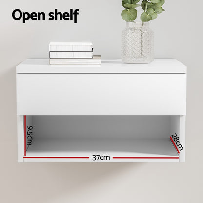 Artiss Floating Bedside Table Nightstand Drawer White FUR-W-BS-FLO-01-WH