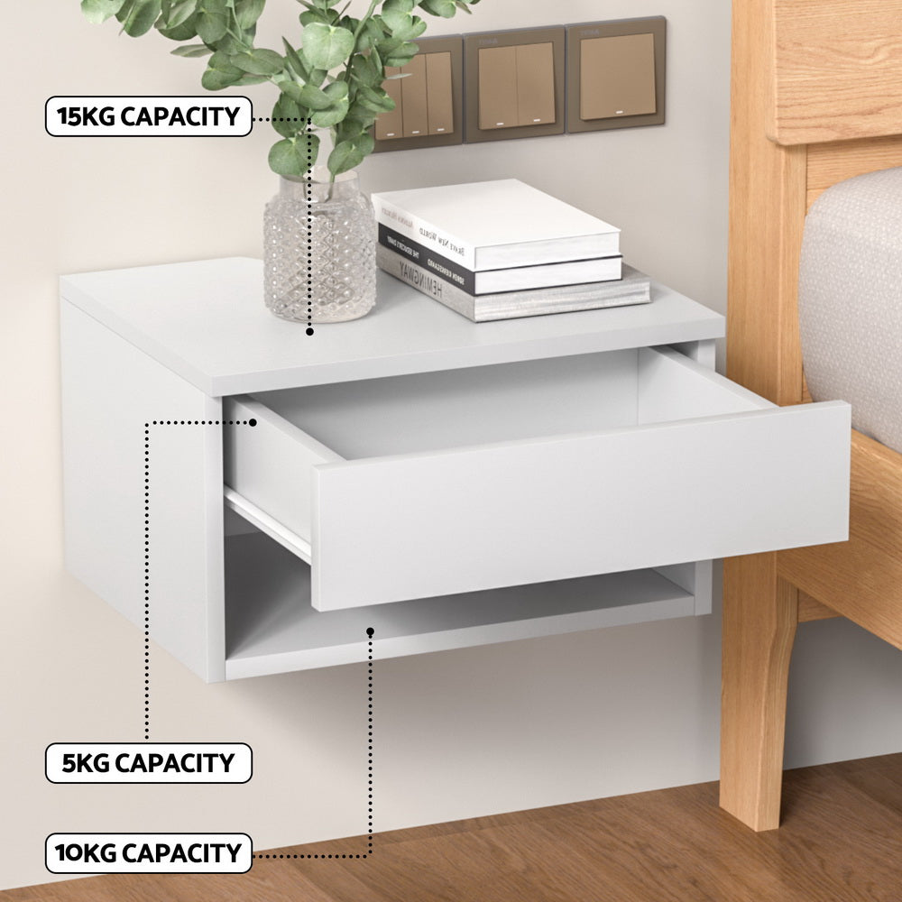Artiss Floating Bedside Table Nightstand Drawer White FUR-W-BS-FLO-01-WH