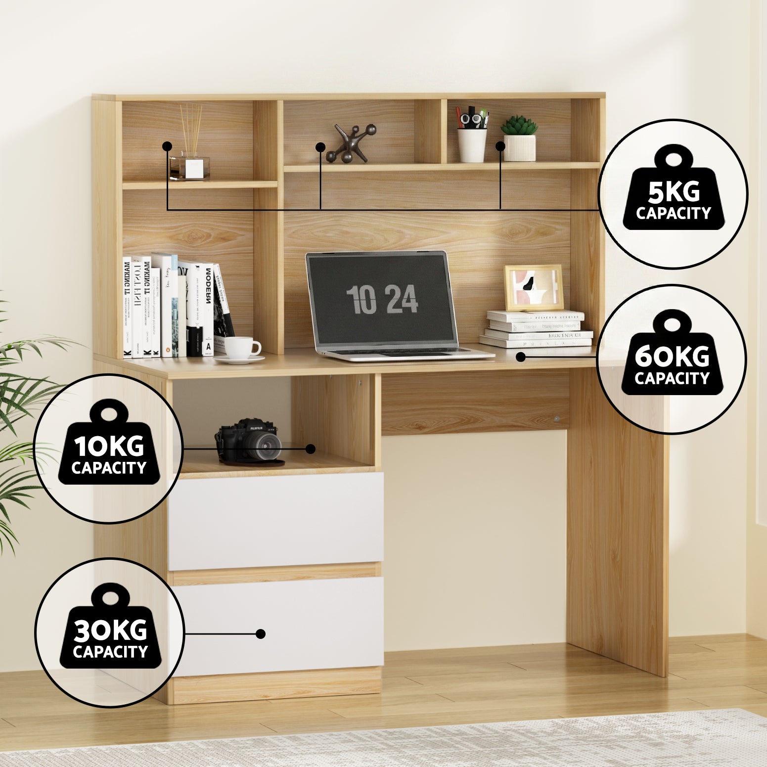 Artiss Computer Desk Office Study Desks Table Bookshelf Drawer FUR-W-CD120-WH-AB