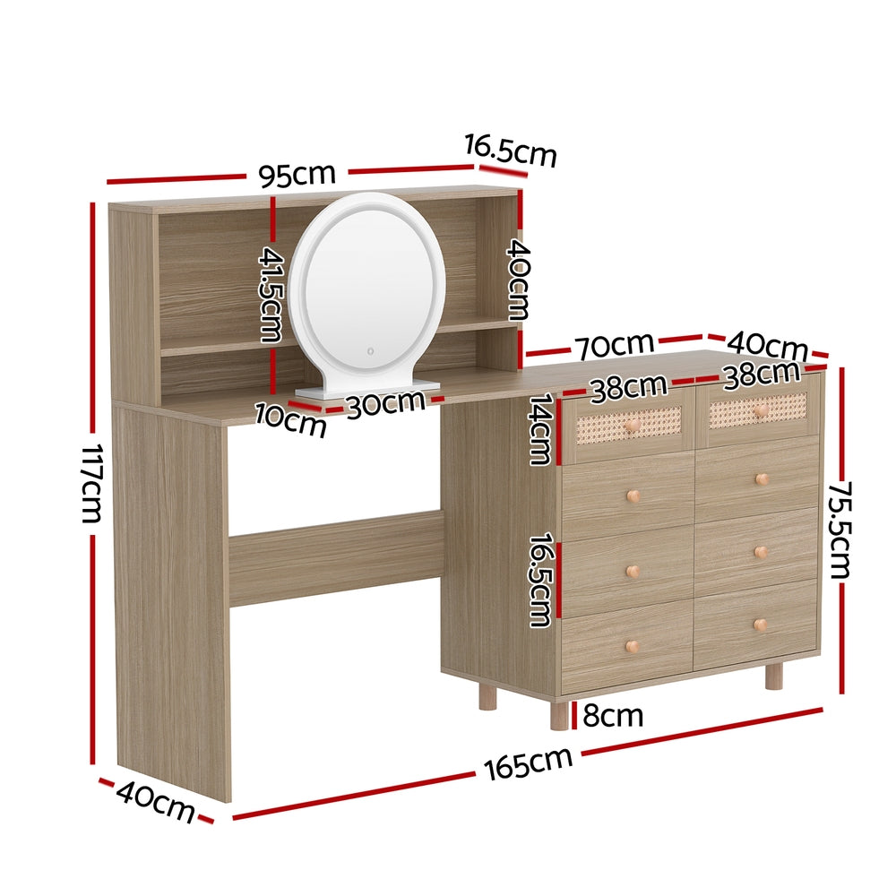 Artiss Dressing Table Set Stool LED Mirror Pine FUR-W-DRESS01-WD-AB
