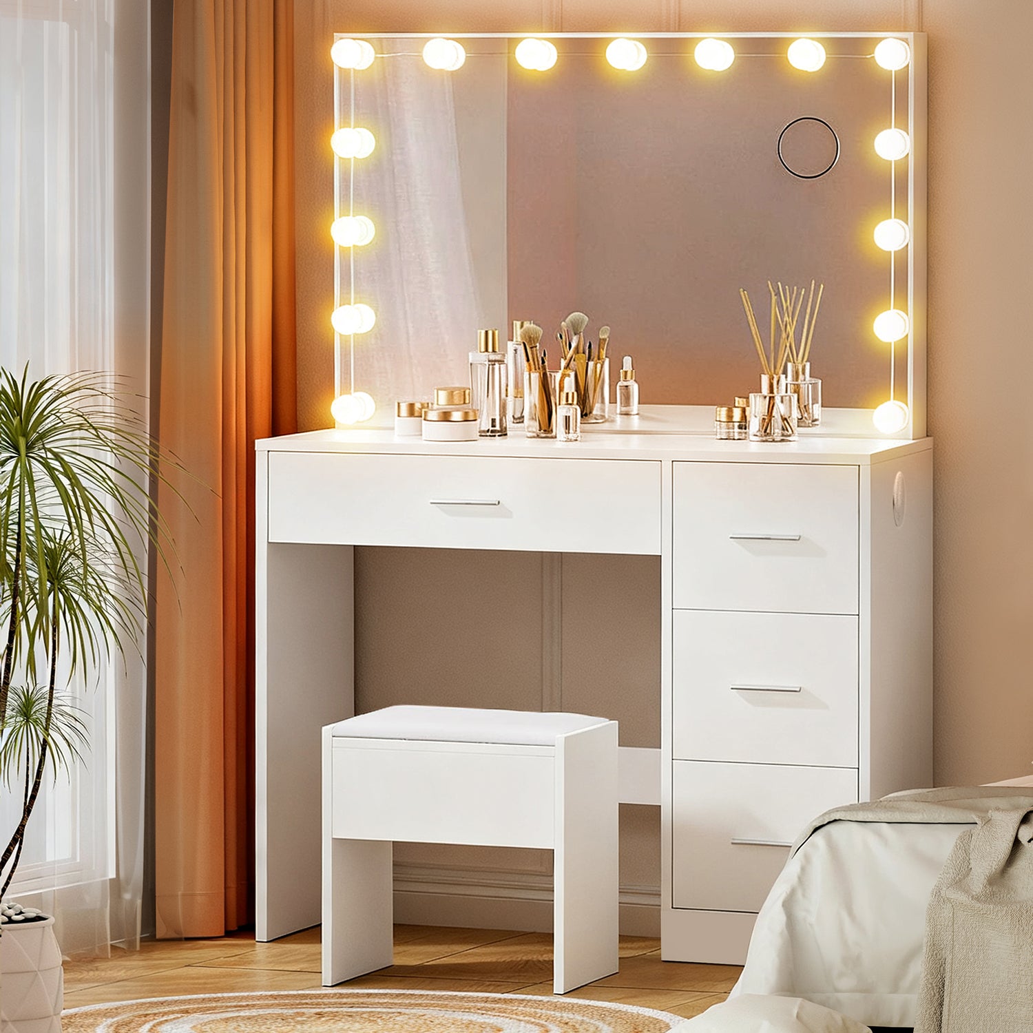Artiss Dressing Table Set Stool 15 Led Bulbs White Darcy FUR-W-DRESS08-LED-WH-AB