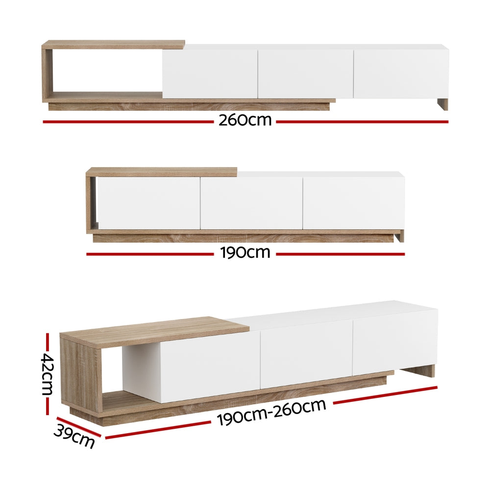Artiss TV Cabinet Entertainment Unit Stand Extendable White Oak FUR-W-EXT-TV190-WH-AB