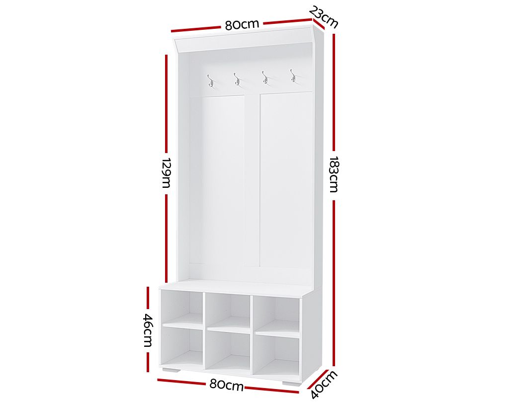 Artiss Shoe Rack Cabinet Hall Tree Coat Rack 180CM White FUR-W-SHOE-180-WH-AB