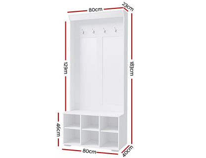 Artiss Shoe Rack Cabinet Hall Tree Coat Rack 180CM White FUR-W-SHOE-180-WH-AB
