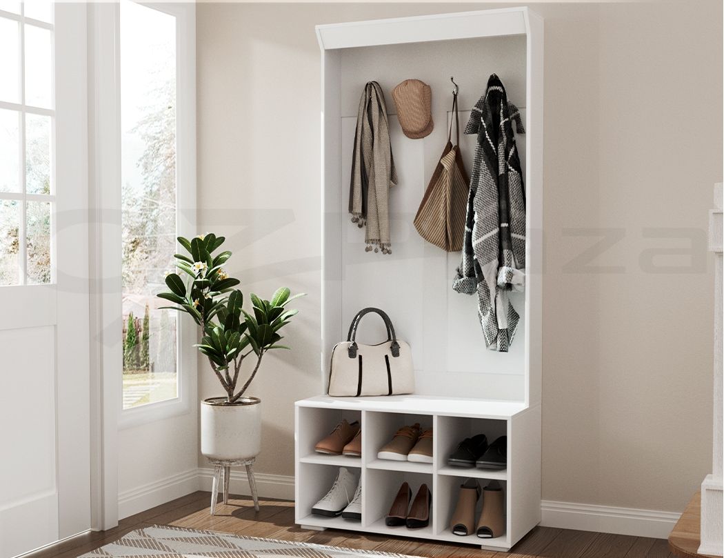 Artiss Shoe Rack Cabinet Hall Tree Coat Rack 180CM White FUR-W-SHOE-180-WH-AB