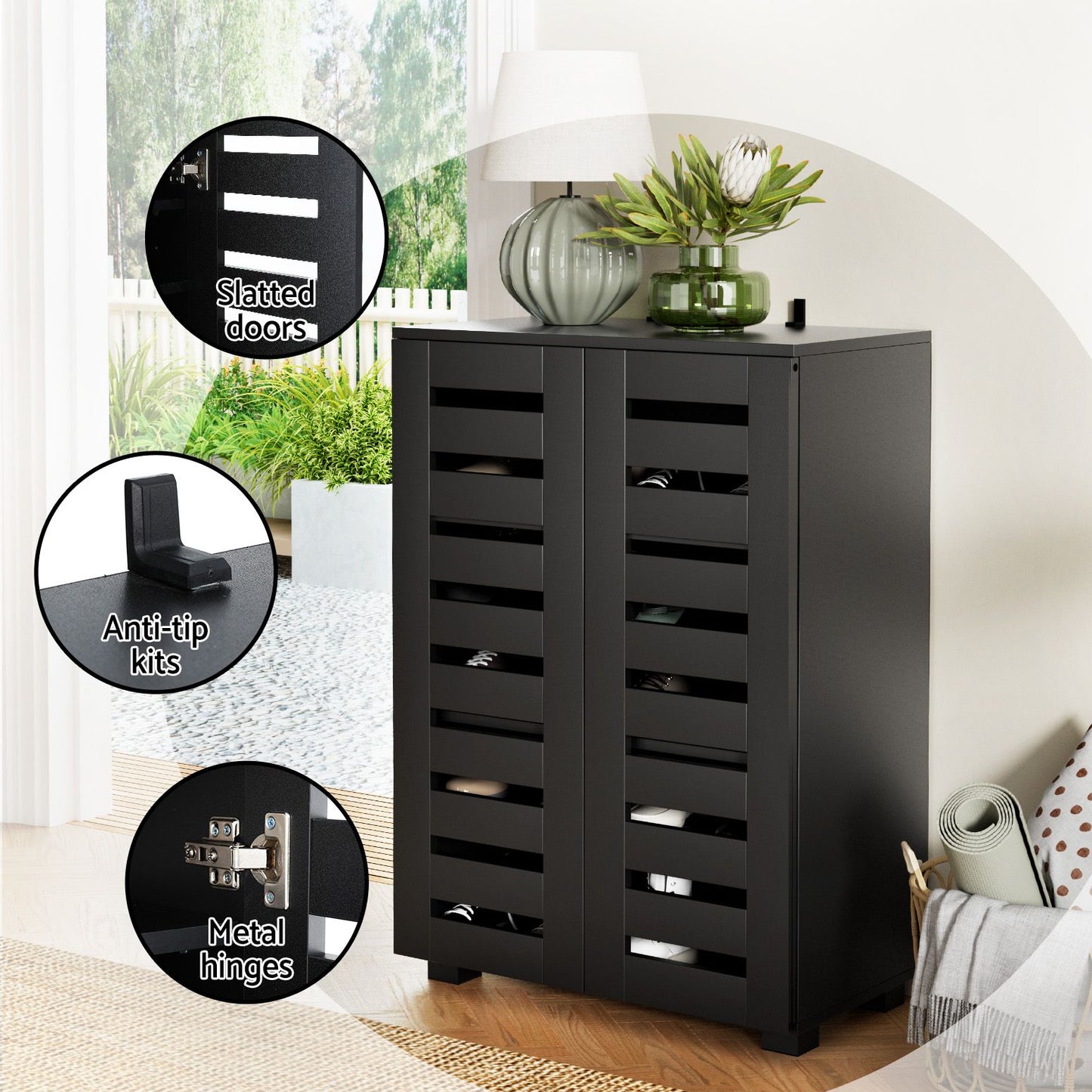 Artiss Shoe Rack Storage Cabinet 20 Pairs 5-tier Black Alster FUR-W-SHOE-LVD02-BK