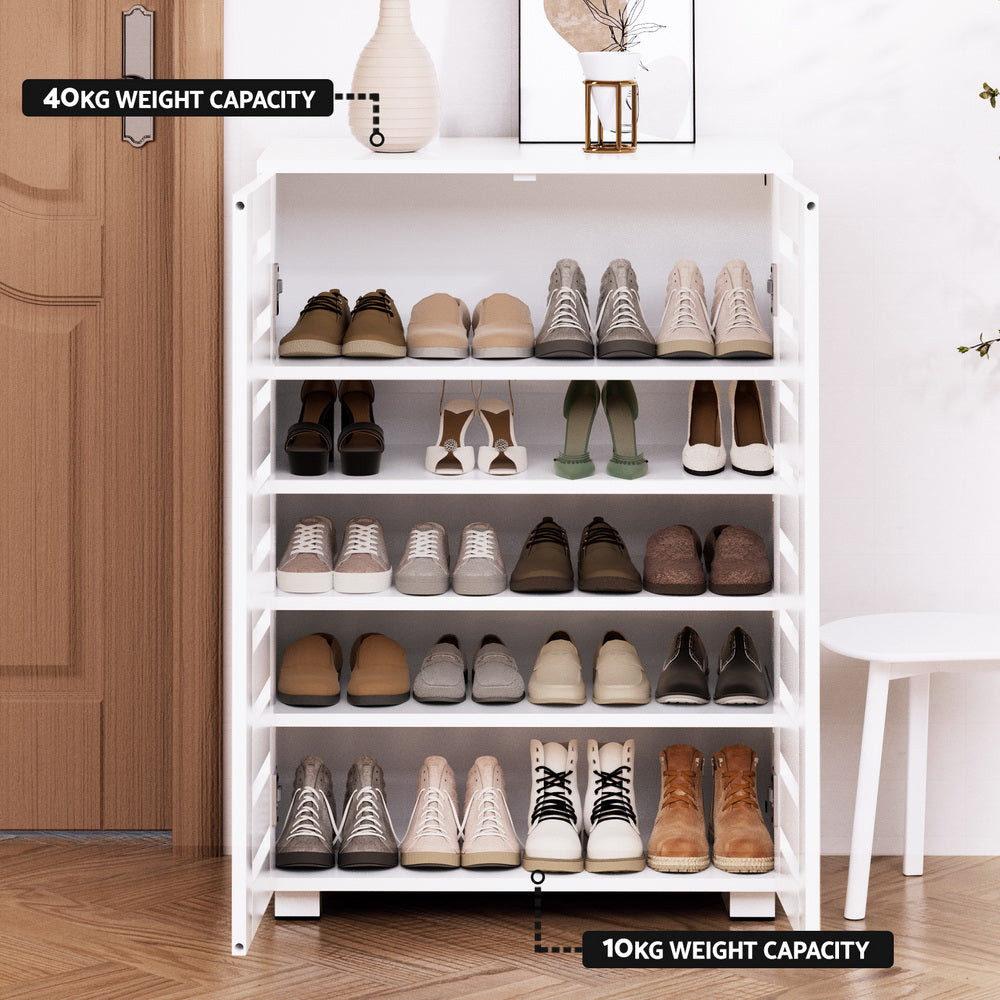 Artiss Shoe Rack Storage Cabinet 20 Pairs 5-tier White Alster FUR-W-SHOE-LVD02-WH