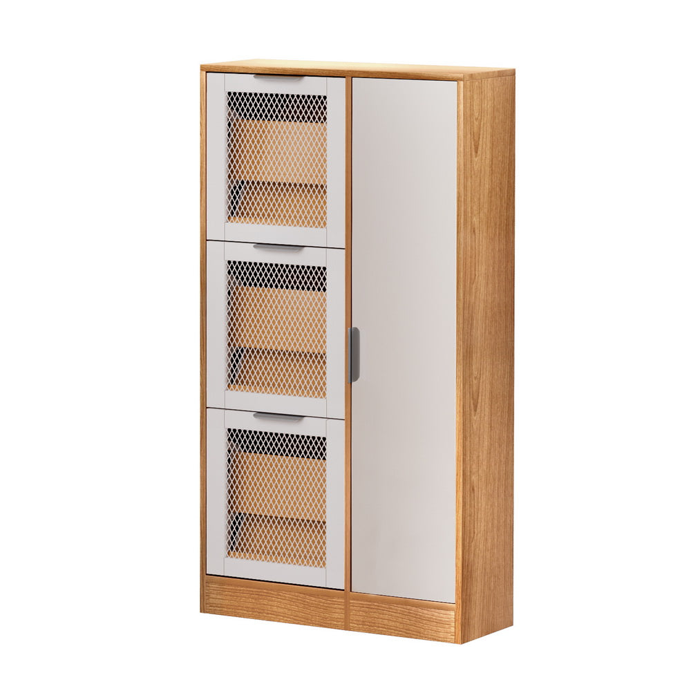 Artiss Shoe Rack Cabinet Mirror White FUR-W-SHOE-MIR3D-WHWD-AB