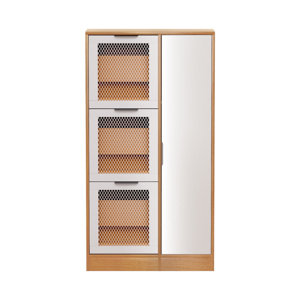 Artiss Shoe Rack Cabinet Mirror White FUR-W-SHOE-MIR3D-WHWD-AB