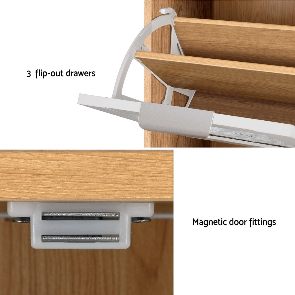 Artiss Shoe Rack Cabinet Mirror White FUR-W-SHOE-MIR3D-WHWD-AB