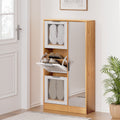 Artiss Shoe Rack Cabinet Mirror White FUR-W-SHOE-MIR3D-WHWD-AB