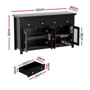 Artiss Buffet Sideboard Storage Cabinet Kitchen Cupboard Clear Door Drawer Black FUR-W-SID130-01-BK-AB