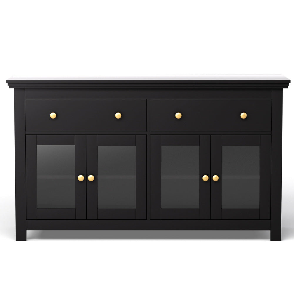 Artiss Buffet Sideboard Storage Cabinet Kitchen Cupboard Clear Door Drawer Black FUR-W-SID130-01-BK-AB