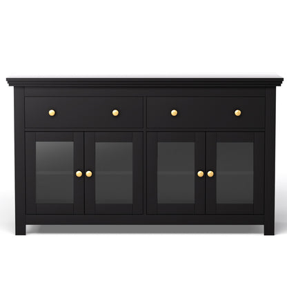 Artiss Buffet Sideboard Storage Cabinet Kitchen Cupboard Clear Door Drawer Black FUR-W-SID130-01-BK-AB