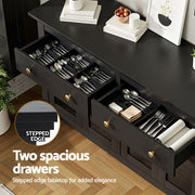 Artiss Buffet Sideboard Storage Cabinet Kitchen Cupboard Clear Door Drawer Black FUR-W-SID130-01-BK-AB