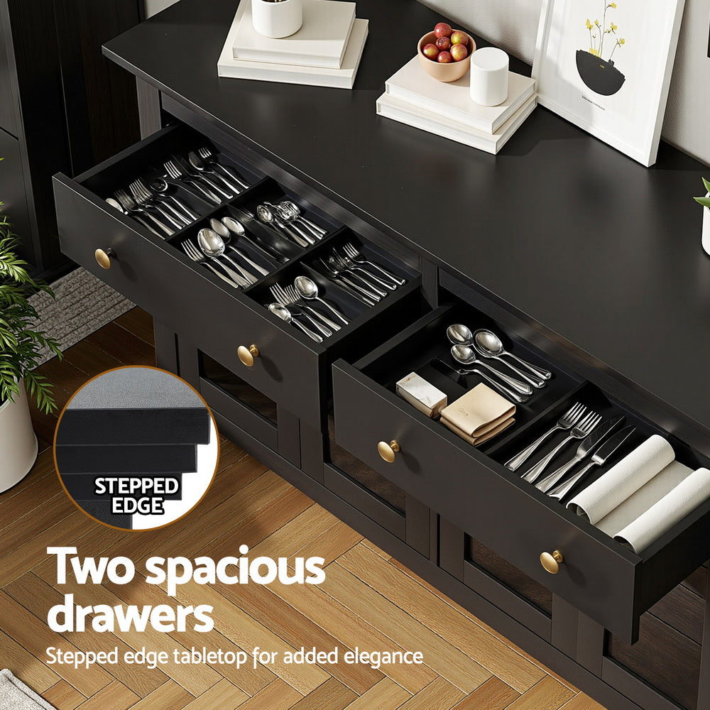Artiss Buffet Sideboard Storage Cabinet Kitchen Cupboard Clear Door Drawer Black FUR-W-SID130-01-BK-AB