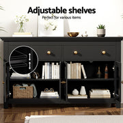 Artiss Buffet Sideboard Storage Cabinet Kitchen Cupboard Clear Door Drawer Black FUR-W-SID130-01-BK-AB