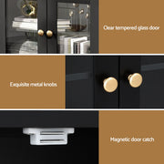 Artiss Buffet Sideboard Storage Cabinet Kitchen Cupboard Clear Door Drawer Black FUR-W-SID130-01-BK-AB