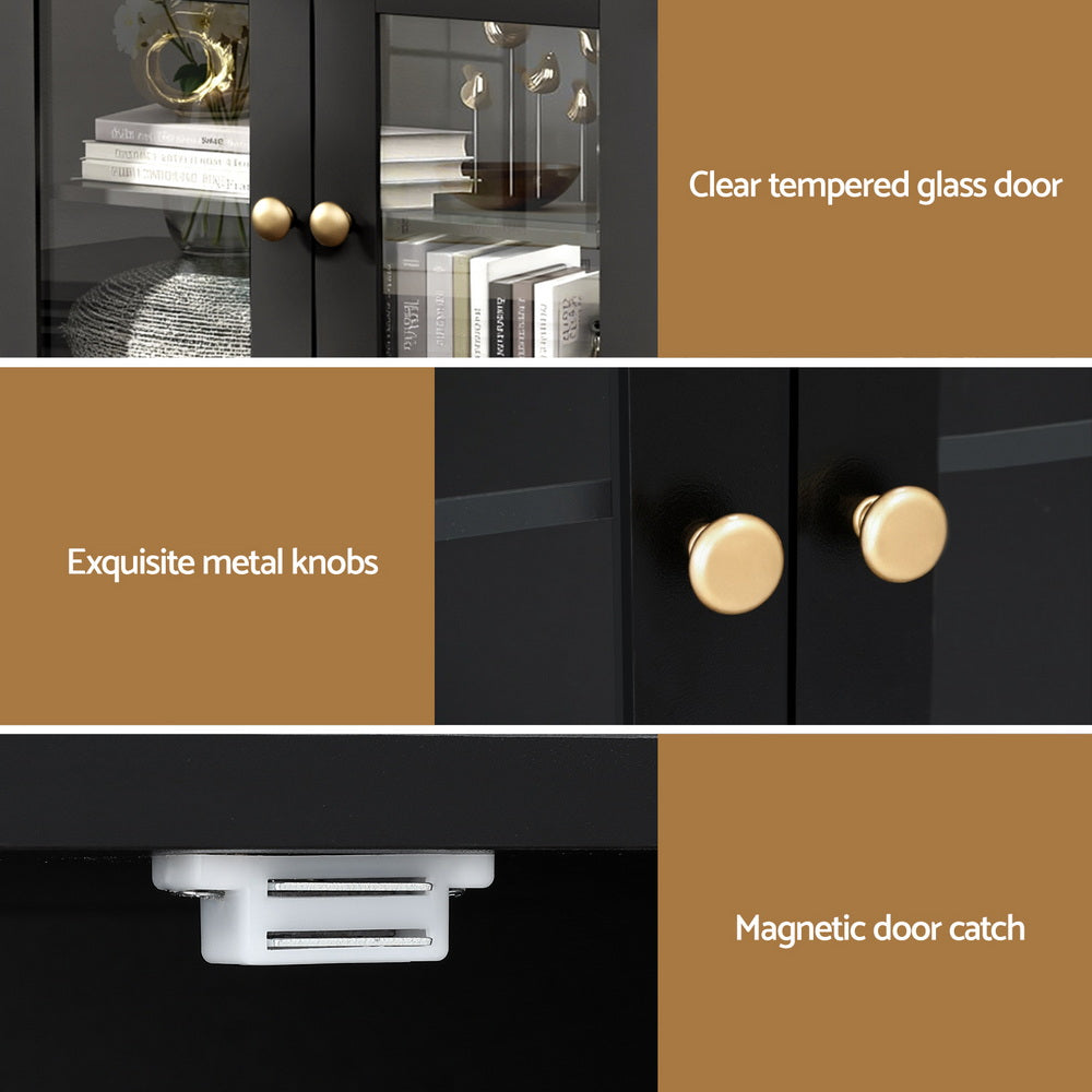 Artiss Buffet Sideboard Storage Cabinet Kitchen Cupboard Clear Door Drawer Black FUR-W-SID130-01-BK-AB