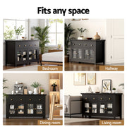 Artiss Buffet Sideboard Storage Cabinet Kitchen Cupboard Clear Door Drawer Black FUR-W-SID130-01-BK-AB