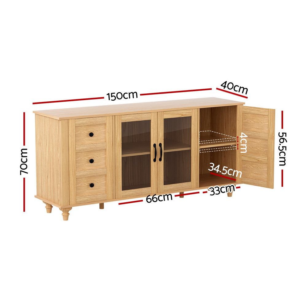 Artiss Buffet Sideboard Storage Cabinet Kitchen Cupboard Faux Drawer 150CM Pine FUR-W-SID150-01-PINE-AB