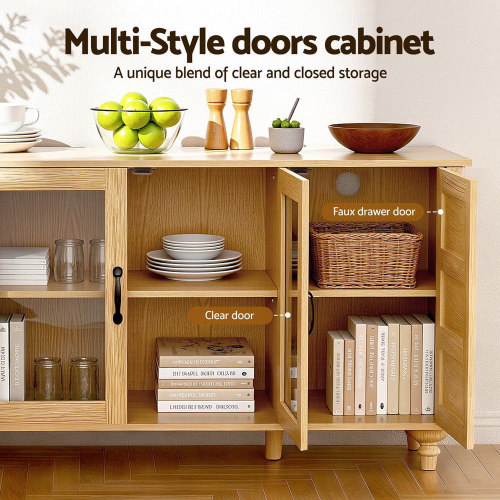 Artiss Buffet Sideboard Storage Cabinet Kitchen Cupboard Faux Drawer 150CM Pine FUR-W-SID150-01-PINE-AB