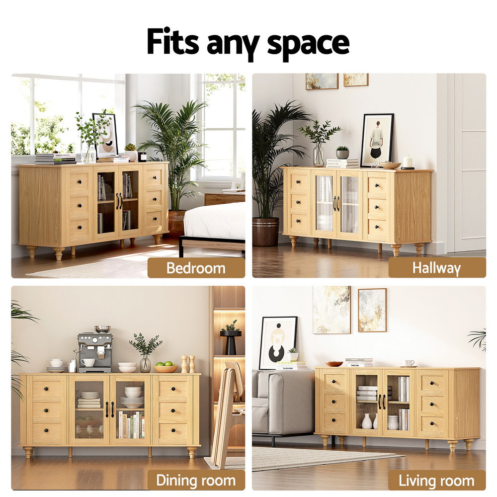 Artiss Buffet Sideboard Storage Cabinet Kitchen Cupboard Faux Drawer 150CM Pine FUR-W-SID150-01-PINE-AB