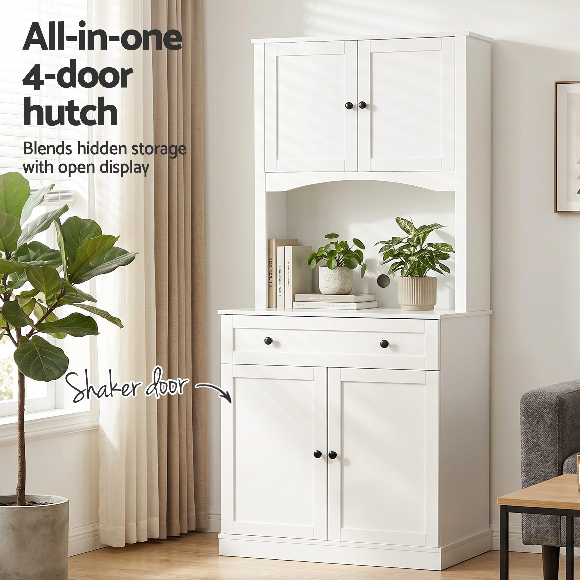 Artiss 2x Buffet Sideboard Hutch Pantry Cabinet Kitchen Storage BEINI White FUR-W-SIDE180-01-WH-ABX2