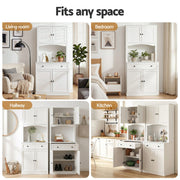 Artiss 2x Buffet Sideboard Hutch Pantry Cabinet Kitchen Storage BEINI White FUR-W-SIDE180-01-WH-ABX2