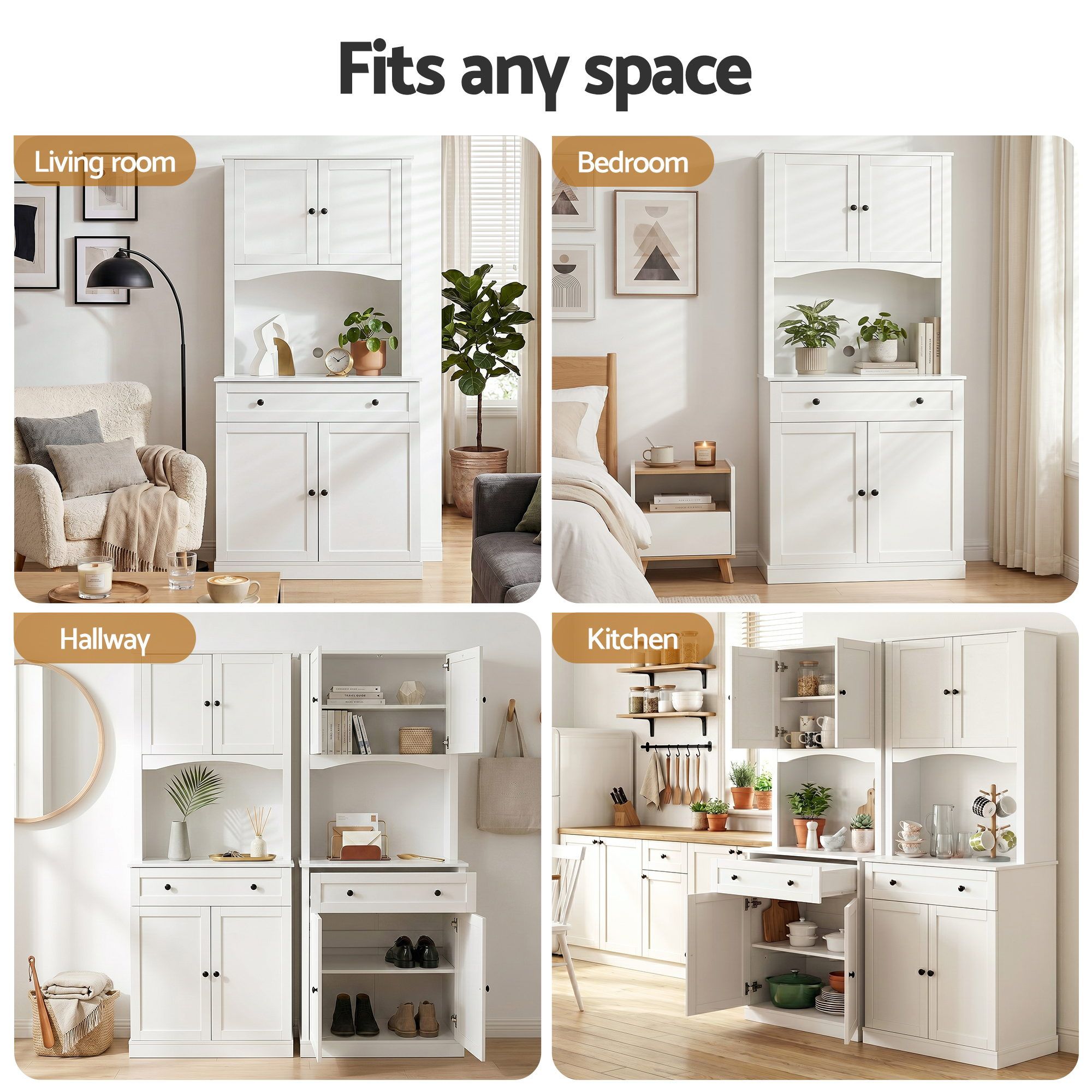 Artiss 2x Buffet Sideboard Hutch Pantry Cabinet Kitchen Storage BEINI White FUR-W-SIDE180-01-WH-ABX2