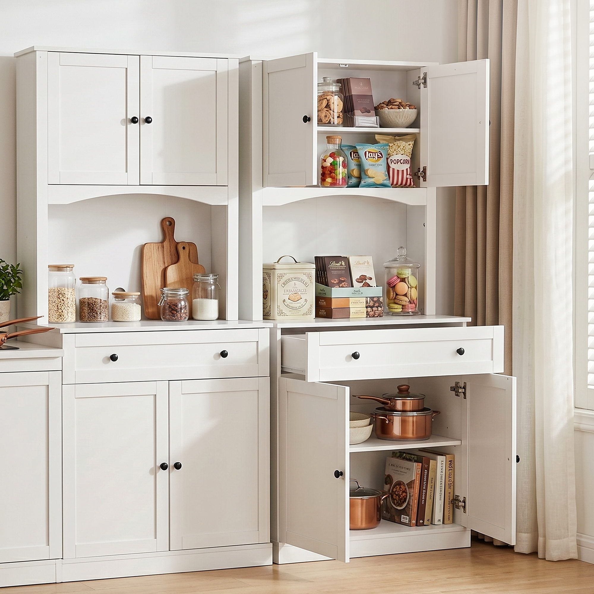 Artiss 2x Buffet Sideboard Hutch Pantry Cabinet Kitchen Storage BEINI White FUR-W-SIDE180-01-WH-ABX2