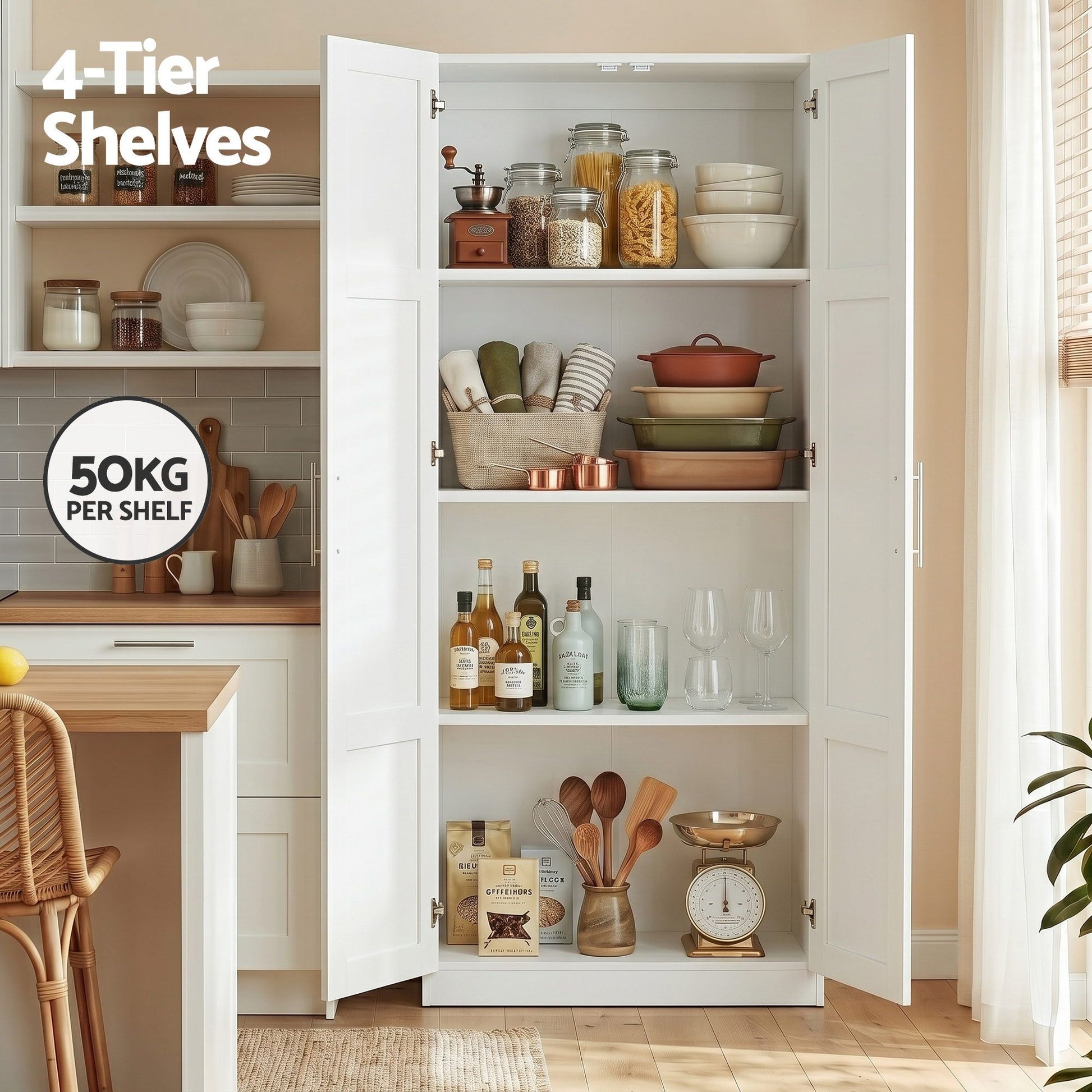 Artiss 2x Buffet Sideboard Cabinet Pantry Hutch Kitchen Storage Organiser White FUR-W-WR03-WH-ABX2
