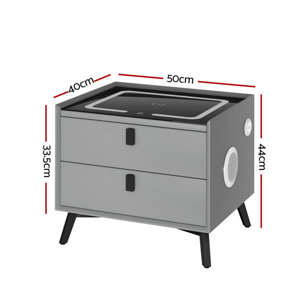 Artiss Smart Bedside Table with Wireless Charging - AIKA Grey FUR-X-BS-LED-01-GY