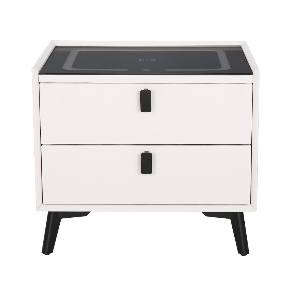 Artiss Smart Bedside Table 2 Drawers with Wireless Charging Ports LED White AIKA FUR-X-BS-LED-01-WH