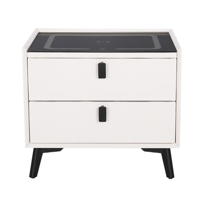 Artiss Smart Bedside Table 2 Drawers with Wireless Charging Ports LED White AIKA FUR-X-BS-LED-01-WH